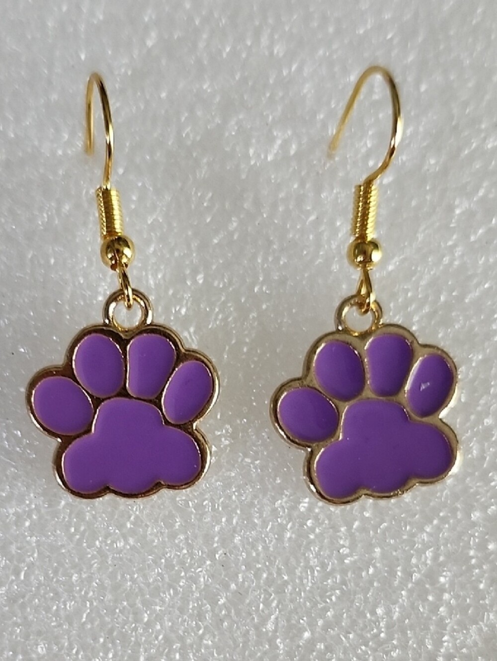 Hand Crafted Purple Paw Print Dangle Earrings